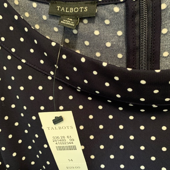Talbots dress, size 14. New with tag. Navy with white polka dots. - Picture 2 of 3